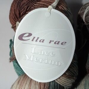 Ella Rae Lace Merino Yarn 2 Skeins 460 Yards Each Fingering Wt. Green Brown Tan